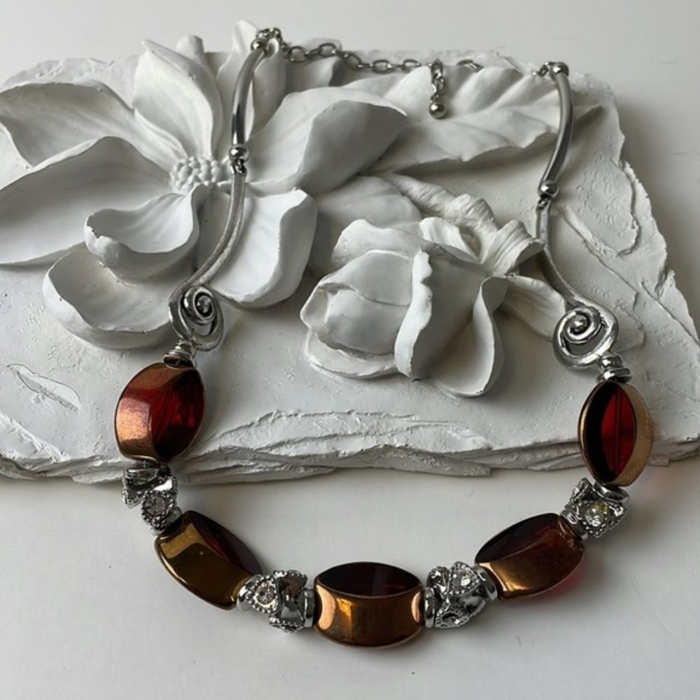 ARTISAN Style Glass Beads Crystals and Silver Tone Tubular design Linked Sides